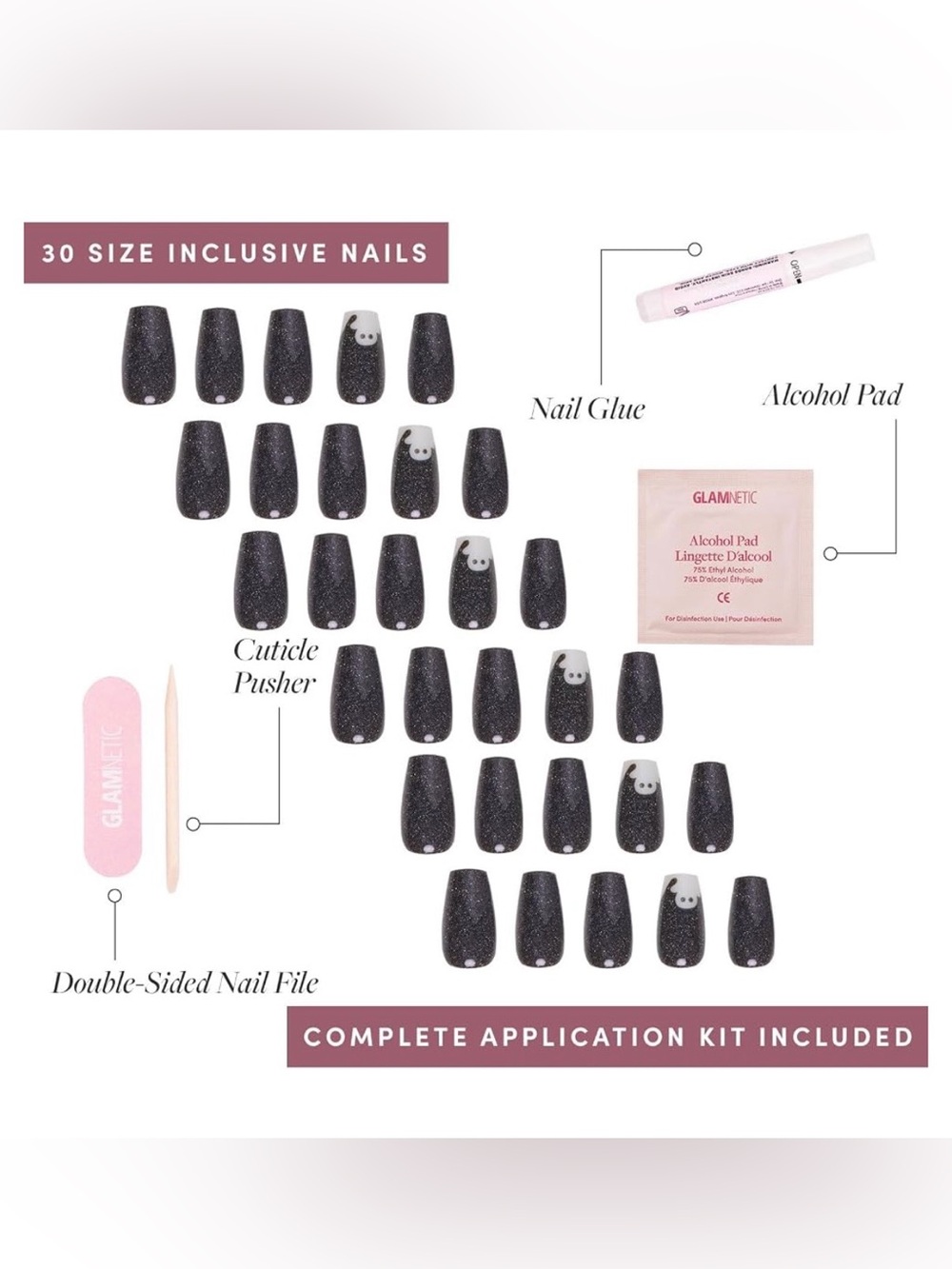 Glamnetic Press on Nails Medium Coffin Shape in Phantom Glow NIB - Picture 4 of 7